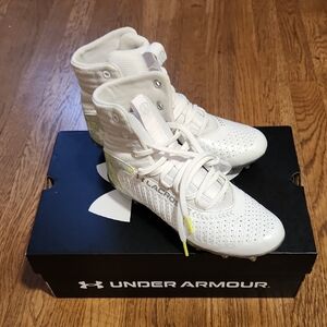 Under Armour White and Yellow High-Top Cleats